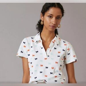 Anthropologie Maeve Crop Collar Shirt with Embroidered Bow Pattern